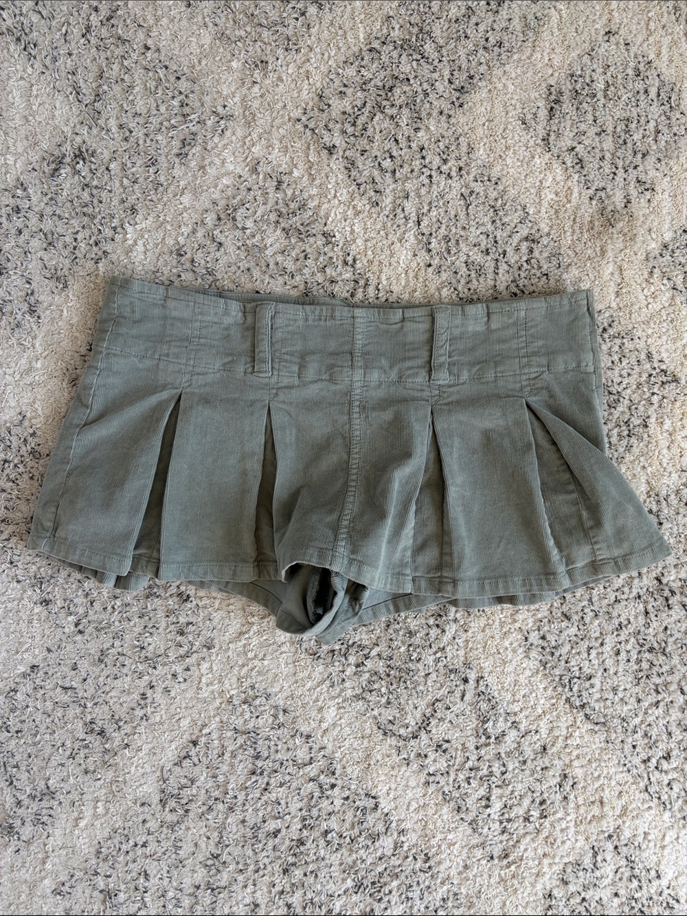 Free People Pleated Micro Mini Cord Skirt Light Sage Green Size 8
